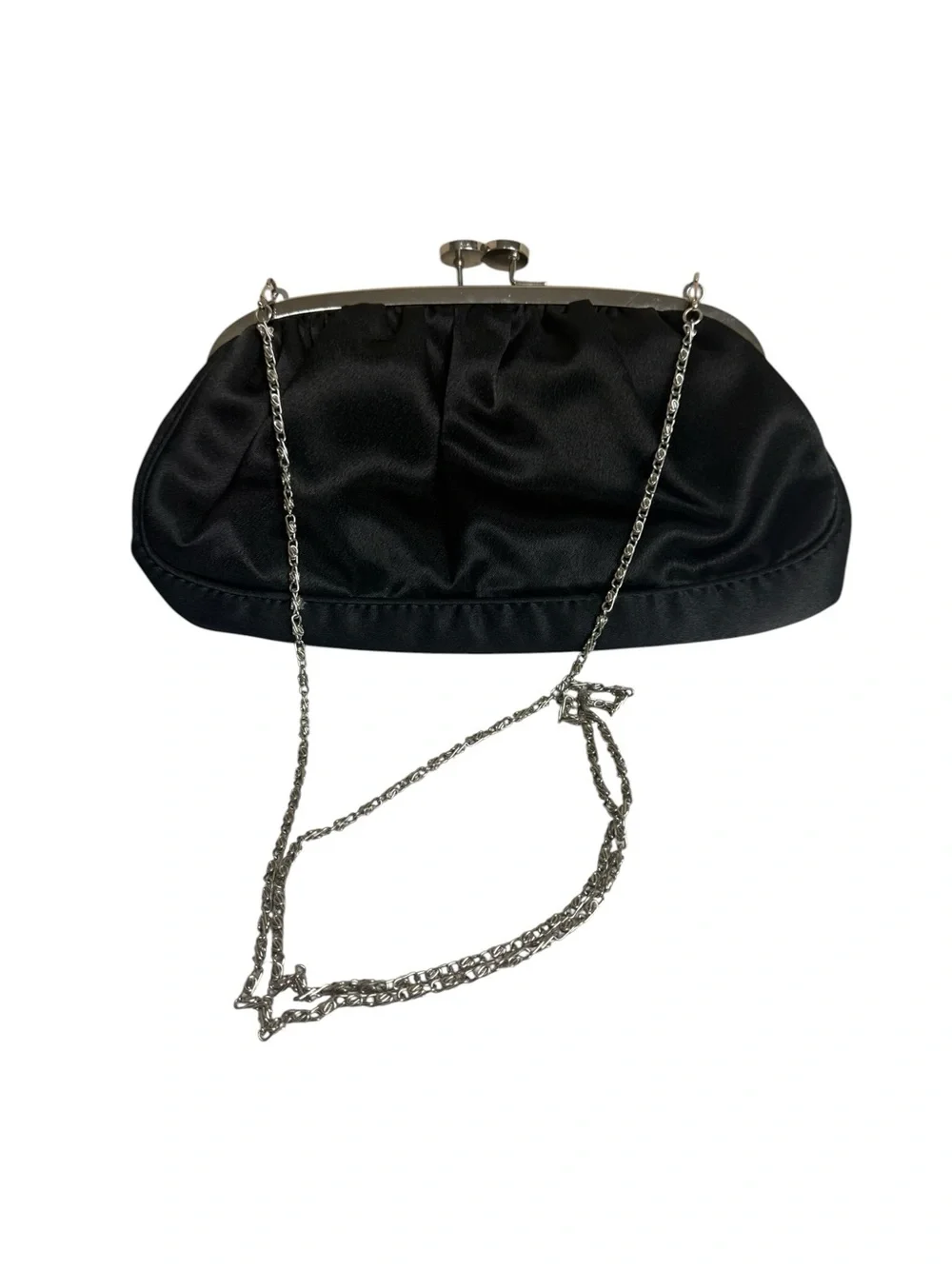 Bijoux Terner Black Satin Evening Clutch with Silver Chain
